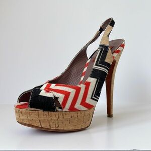 MISSONI Womens RM17 Tribal Print Peep-Toe Platform Heels Sandals EU37 US7